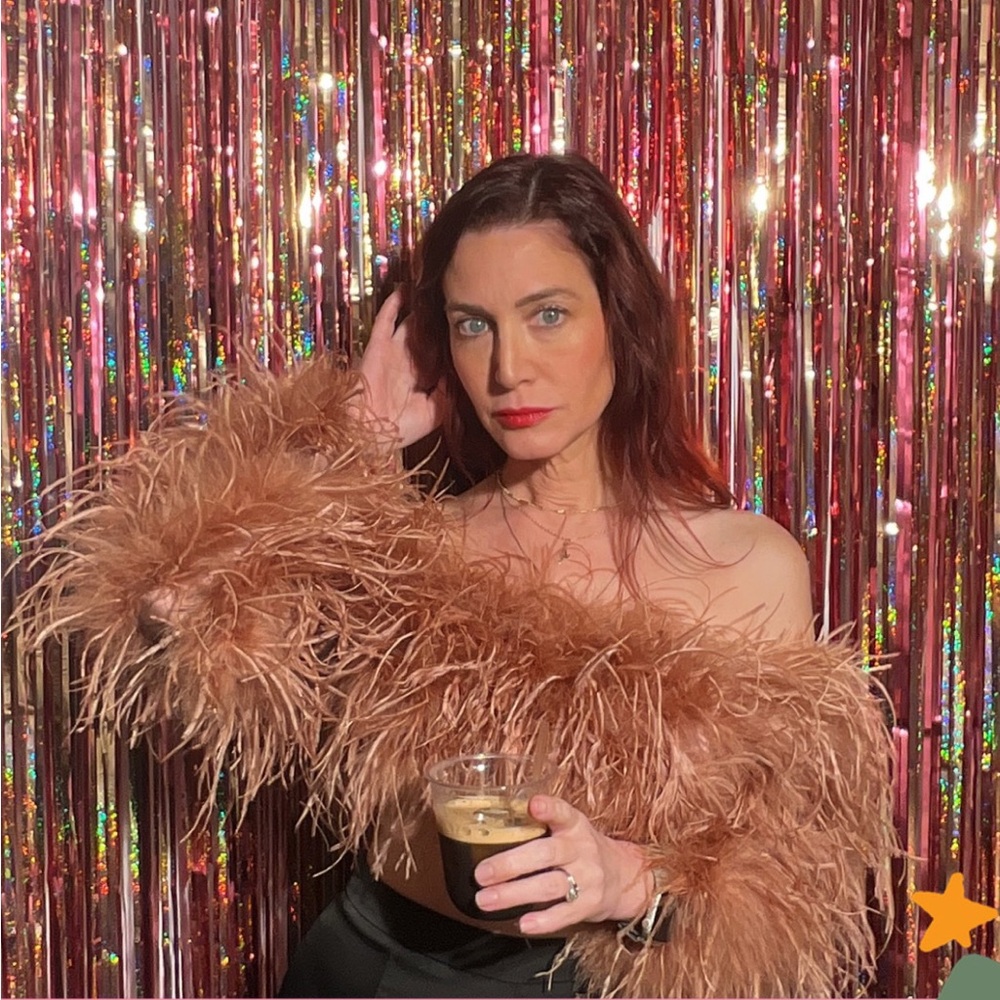 Feather off-shoulder crop top